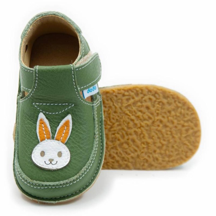 Pantofi copii Dodo Shoes, Iepuras, piele naturala, talpa flexibila, verde, marimea 25, Verde, 25 EU