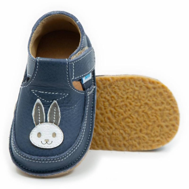 Pantofi copii Dodo Shoes, Iepuras, piele naturala, talpa flexibila, Smokey Sky, 21, Sky, 21 EU
