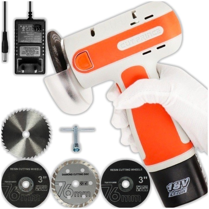 Mini slefuitor cu acumulator, 18V, 4 discuri, portocaliu-gri, 19,5cm