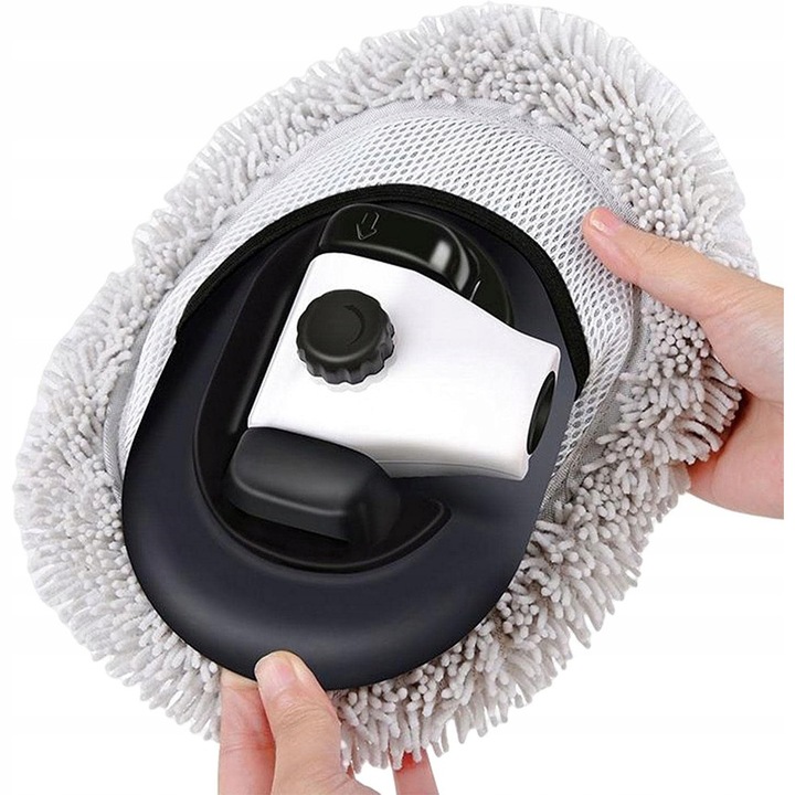 Комплект за почистване на кола с телескопична четка, 59x112см, черно-бял, 3 части