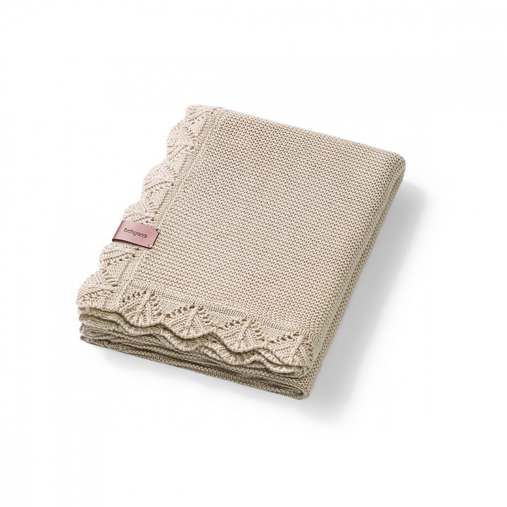 Paturica tricotata Babyono 1674/02 din fibre de bambus crem 75x100 cm