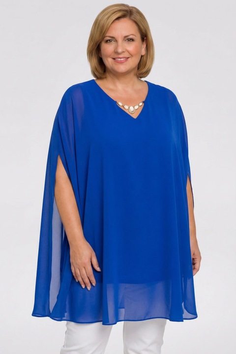 Синя туника с принт и деколте