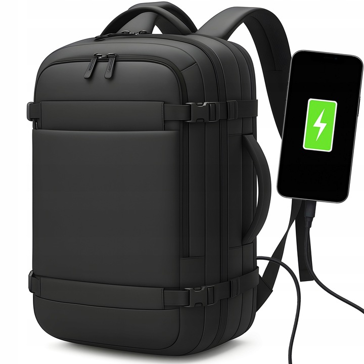 SPI 55 utazási hátizsák, 40x20x25cm, fekete, vízálló, laptoptartó rekesz