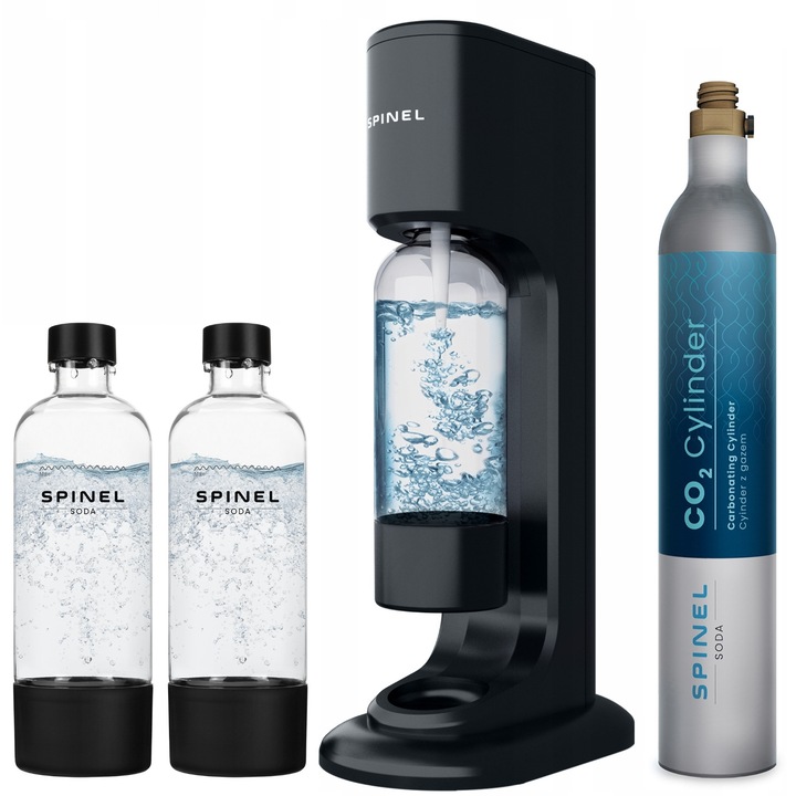 Сатуратор за газирана вода Spinel Soda, комплект 2 бутилки, черен