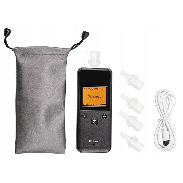 Алкохолен тестер, Tracer Brezza-3, 0-4, 54x130x25мм, комплект с 5 прибора за еднократна употреба, USB-C кабел