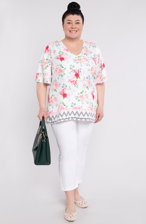 Bluza alba lejera cu trandafiri