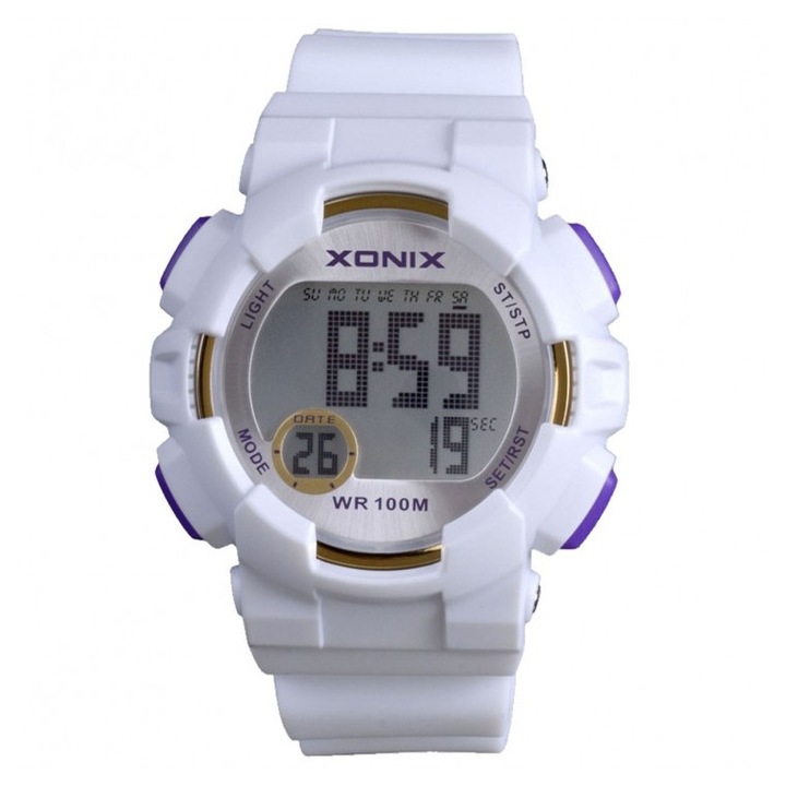 Спортен часовник за деца Xonix KJ-001, бял, 45x45mm, водоустойчив 100м, каишка от каучук