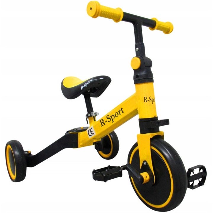 4 az 1-ben P8 futóbicikli, R-Sport, pedálokkal, kihúzható kerekekkel, sárga, 69x50cm