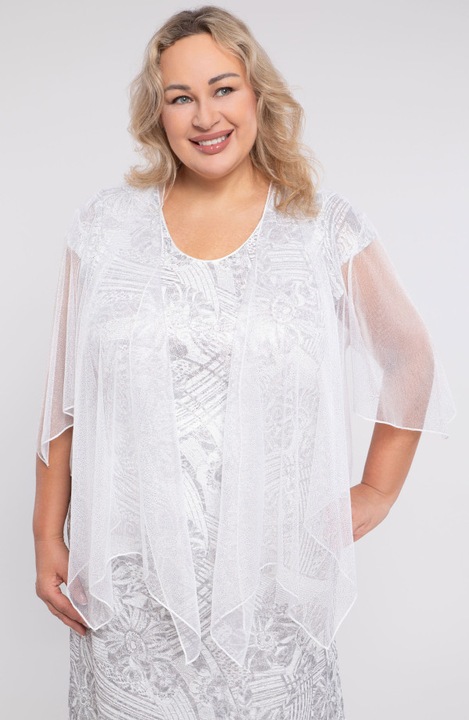 Rochie lunga alba cu modele argintii