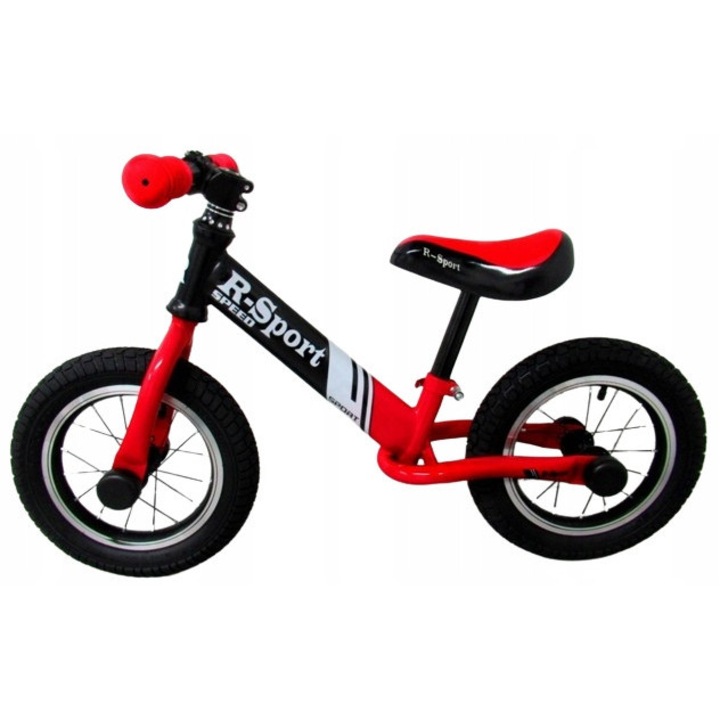 R8 futóbicikli, 12'', pumpálható kerekek, csapágyas kerekek, piros színű, állítható ülésmagasság