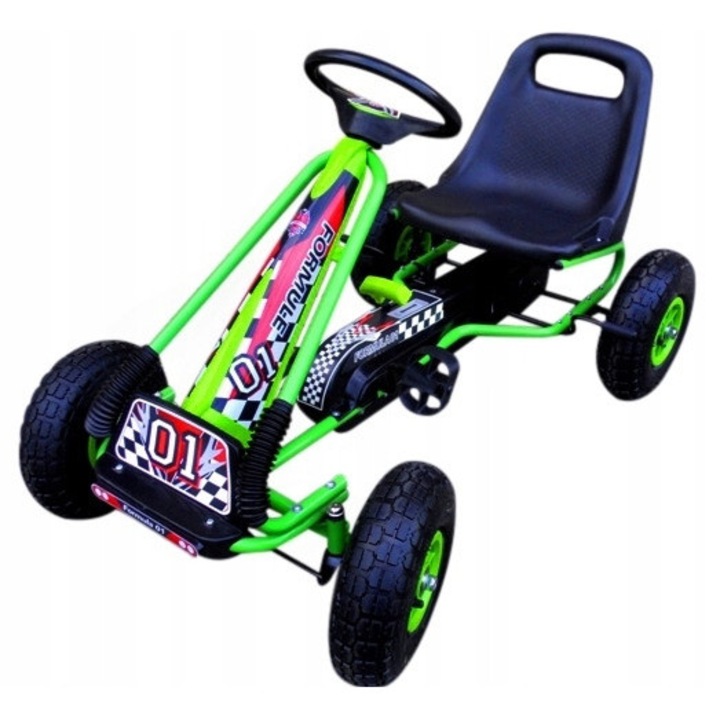Картинг за деца G1, помпащи гуми, ръчна спирачка, зелен, 105x60x62см