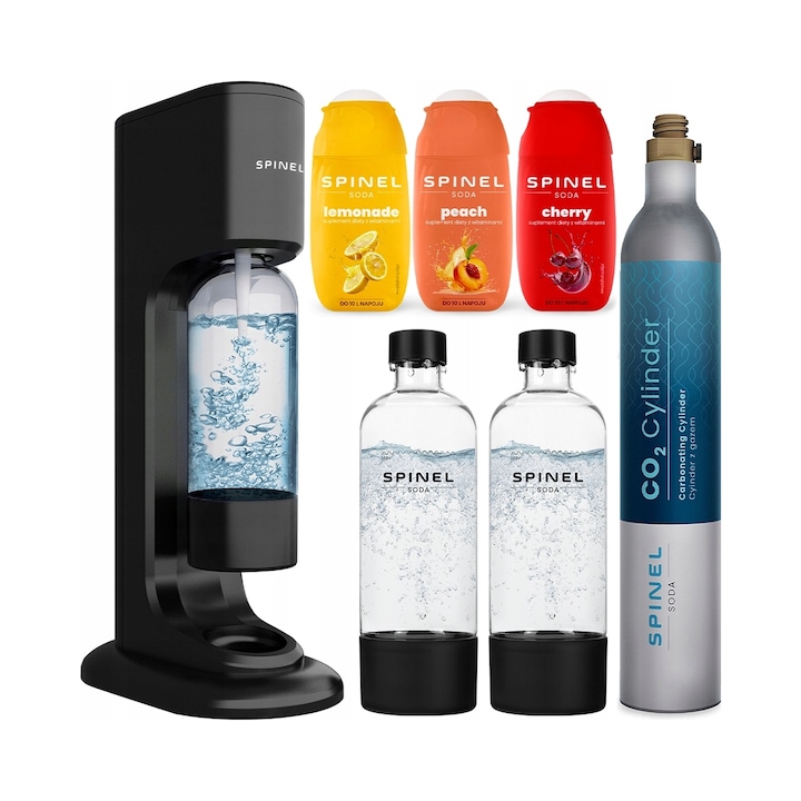 Апарат за газирана вода Spinel Soda BubbleON, комплект с 2 бутилки 1L и 3 сиропа