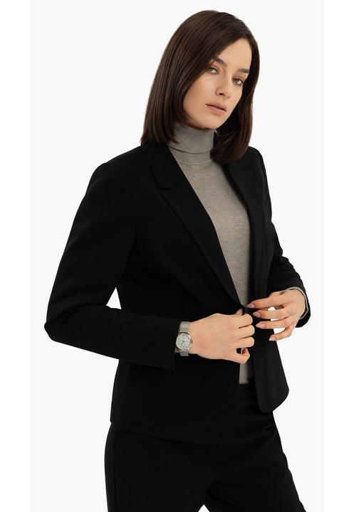 Sacou dama din amestec de bumbac, uni, cu un nasture, buzunare, Volcano JB-Malira, negru, Negru