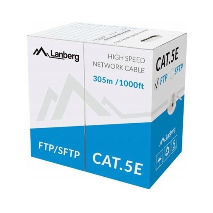 Cablu LAN F/UTP 305m, LANBERG, Cat.5E, 100Mb/s, gri