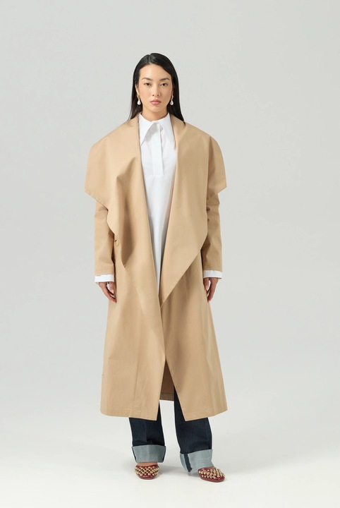 Trench bej din bumbac, croiala ampla, Bej