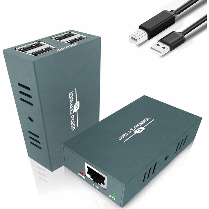 Удължител за USB през мрежов кабел 50 м, 4 USB порта, Cat 5/6