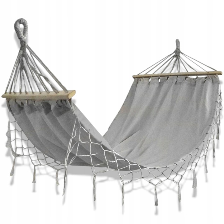 Висящ хамак за градина, 200x100 см, материал от памук и полиестер, с дървена опора, комплект с калъф
