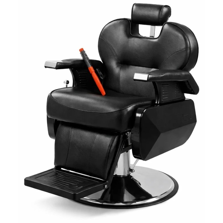 Scaun Frizerie, Salon, Barber Chair, Coafor, Reglabil pe Inaltime, Capitonat, Piele Ecologica Neagra, Dittom Roma