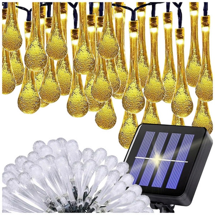 Ghirlanda Luminoasa Solara Tip Icicle pentru Gradina/Terasa/Balcon, 50 LED, Rezistenta la Apa, Lumina Decorativa Exterior