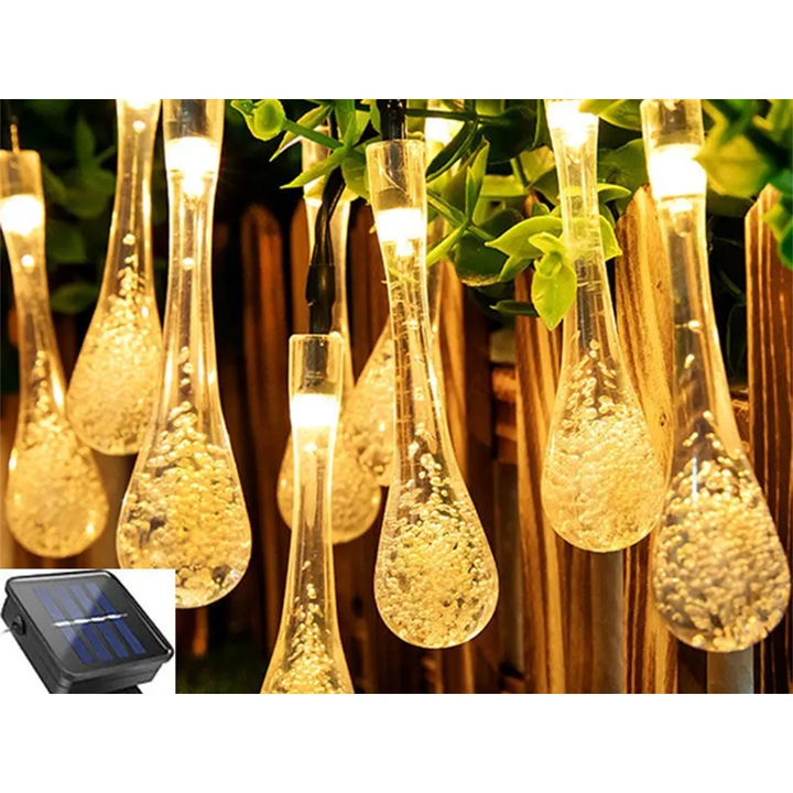 Ghirlanda Luminoasa Solara Tip Icicle pentru Gradina/Terasa/Balcon, 50 LED, Rezistenta la Apa, Lumina Decorativa Exterior