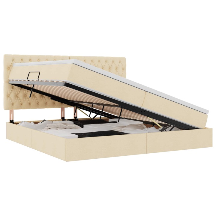 Pat vidaXL cu saltea și depozitare laterală, crem, 200x200cm