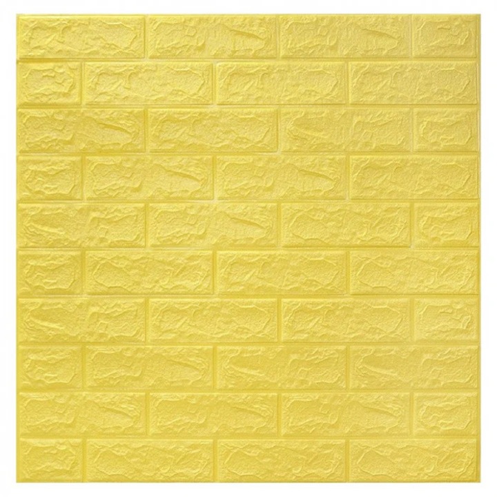 Tapet 3D caramida galbena auto-adeziv pentru interior, 70 x 77 cm