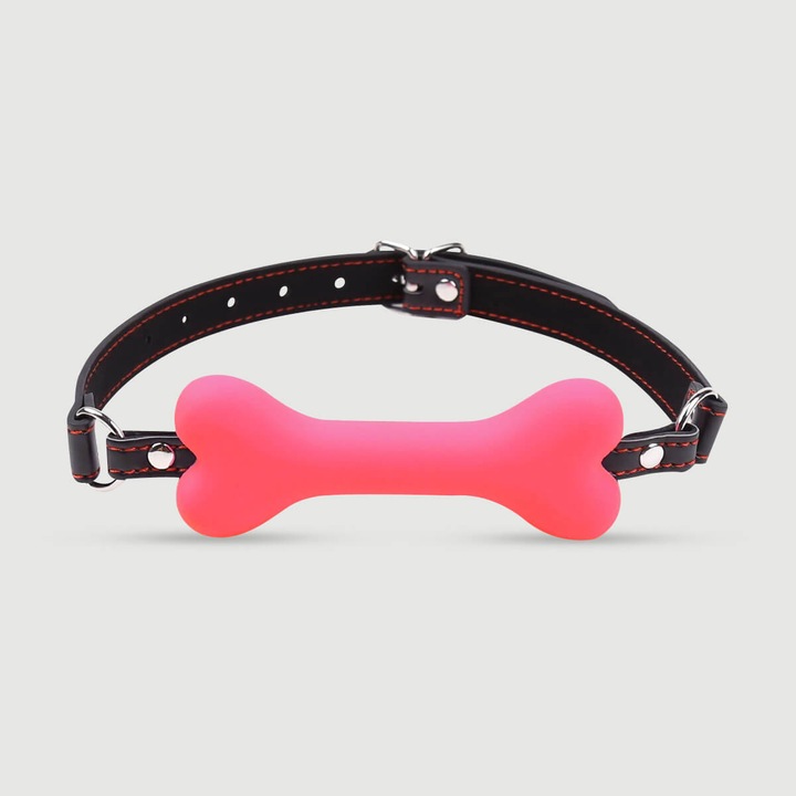 Calus din piele cu os Sexopolis, silicon roz si curea neagra cu cusaturi rosii