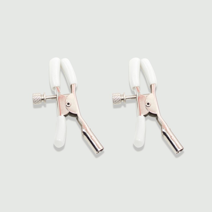 Set de cleme pentru sfarcuri cu clips metalic ajustabil, Sexopolis, alb