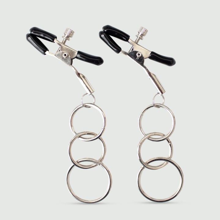 Set de cleme pentru sfarcuri ajustabile cu inele triple, Sexopolis, argintii