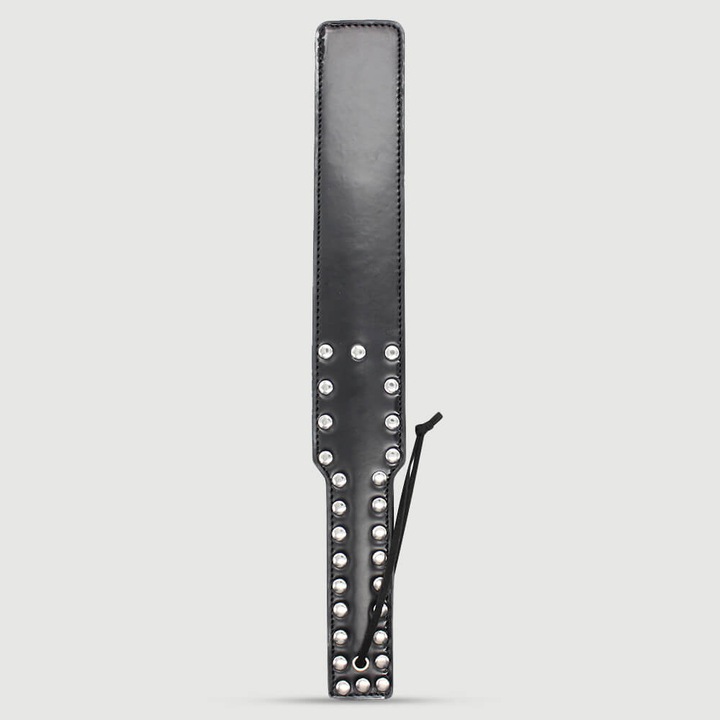 Paleta din piele cu studs si curea de mana, Sexopolis, negru, design lung