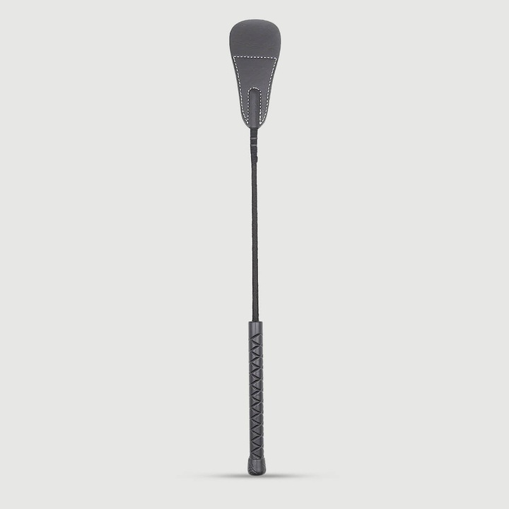 Paleta din piele cu maner impletit si varf curbat 46,5 cm - Negru, set accesorii BDSM
