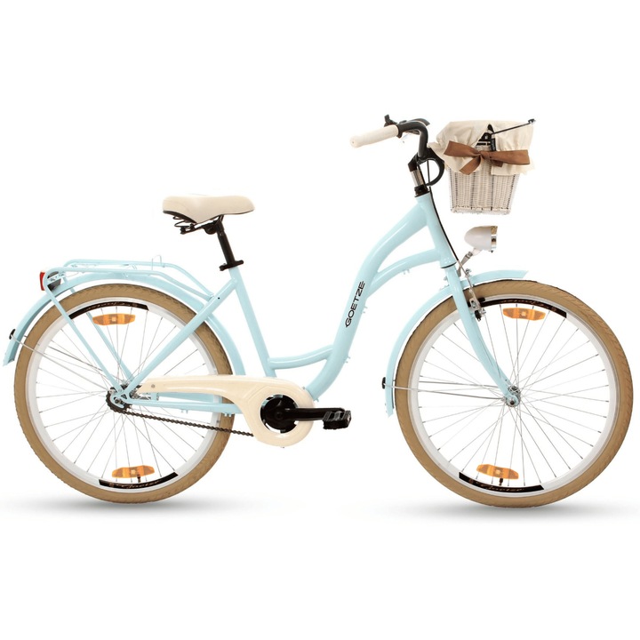 Bicicleta de oras dama Goetze Style 26, cadru otel 17 inch, 1 viteza, frana torpedo & V-Brake, roti 26 inch, iluminare LED, cos si portbagaj