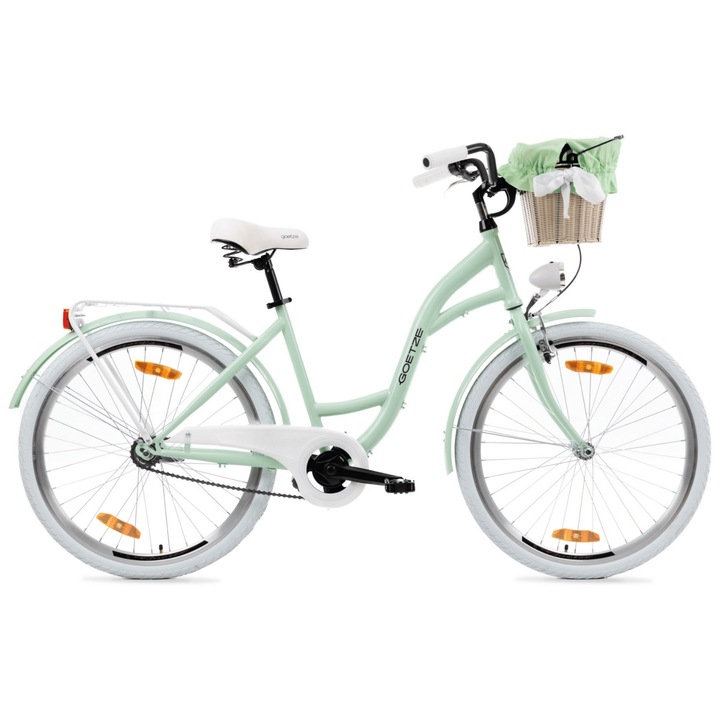 Bicicleta de oras dama Goetze Style 26, cadru otel 17 inch, 1 viteza, frana torpedo & V-Brake, roti 26 inch, iluminare LED, cos si portbagaj