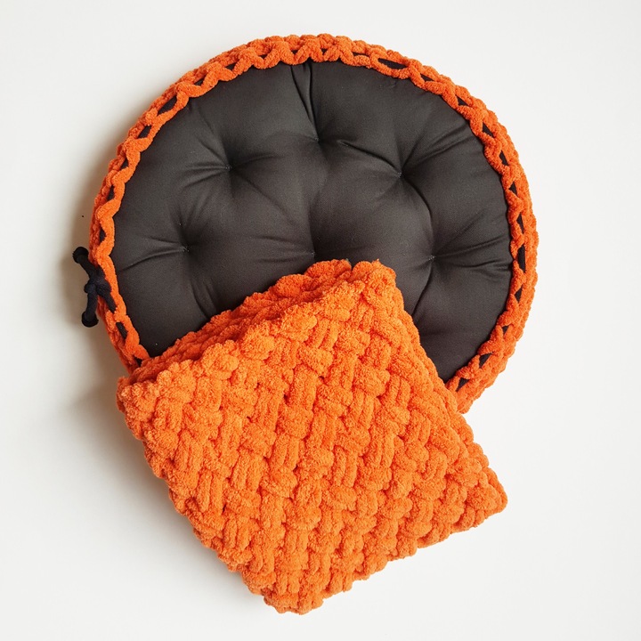 Комплект легло и одеяло за котки и кучета, Blanosic, Ръчно изработено, Оранжево, 40 см / 45x55 см