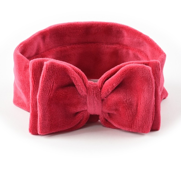 Bentita bebe fete iDO din catifea, roz, cu fundita, Roz inchis, Universala