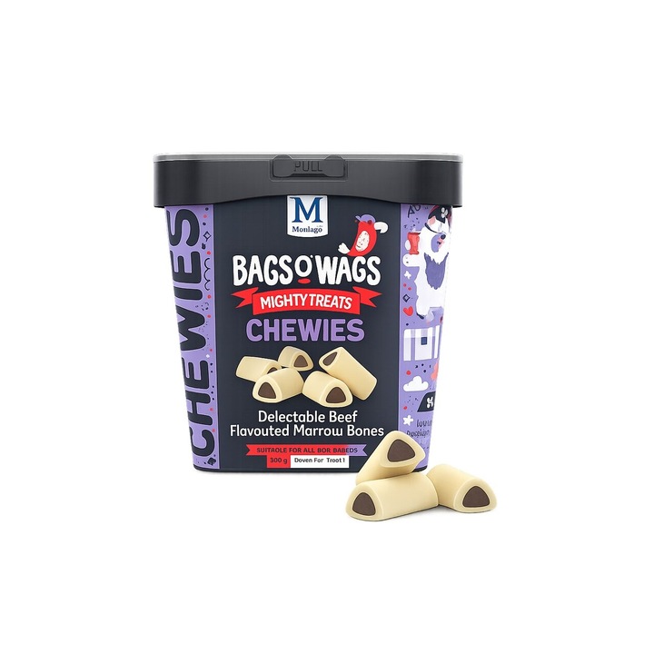 Recompensa pentru caine Bags OWags Mix, cu maduva si aroma vita, 500 g