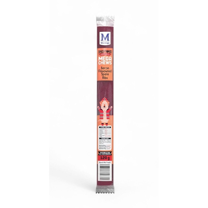 Recompensa baton pentru caine Bags OWags, cu aroma de bacon si coaste de porc, 120 g