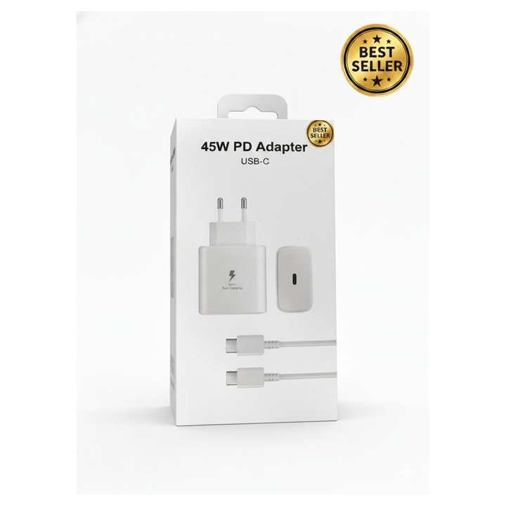 Incarcator Rapid USB-C PD 45W cu Cablu – Fast Charging Compatibil iPhone si Samsung