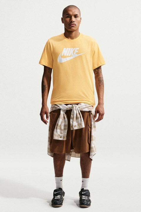 Nike, Tricou cu imprimeu logo Icon Futura, Alb/Galben miere