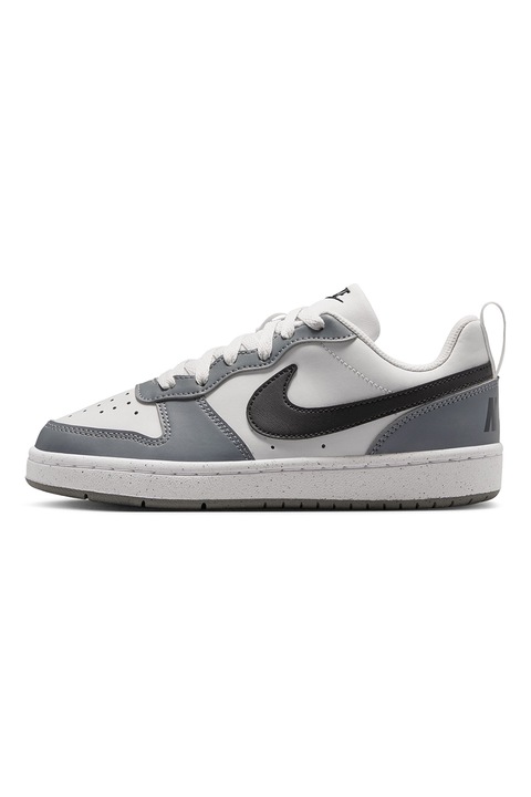 Nike, Pantofi sport Court Borough din piele ecologica, Alb/Negru/Gri