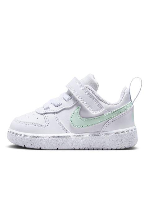 Nike, Pantofi sport Court Borough cu inchidere velcro, Alb/Verde menta