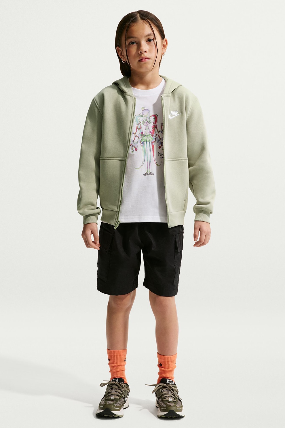 Nike, Hanorac cu maneci scurte si fermoar, Verde menta, XL