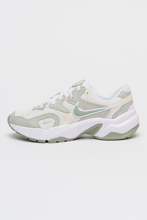 Nike, Pantofi sport AL8 cu garnituri de piele intoarsa si talpa demi-wedge, Alb/Verde deschis