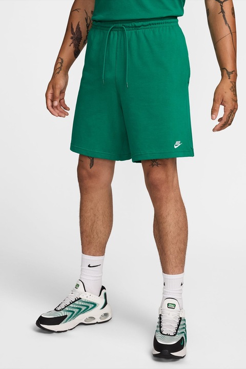 Nike, Bermude cu snur in talie Club, Alb, Verde, L
