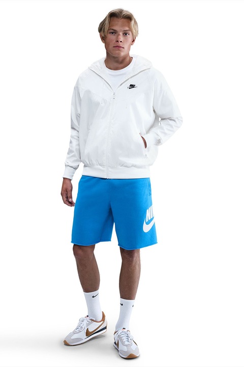Nike, Бермуди Club с връзка и лого, Бял/Светлосин