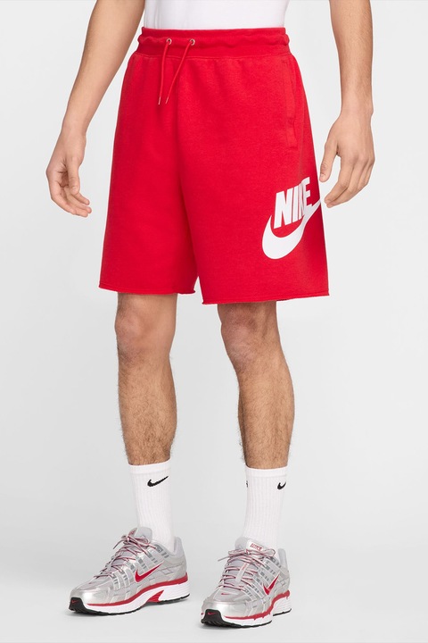Nike, Bermude cu snur de ajustare si logo Club, Rosu/Alb