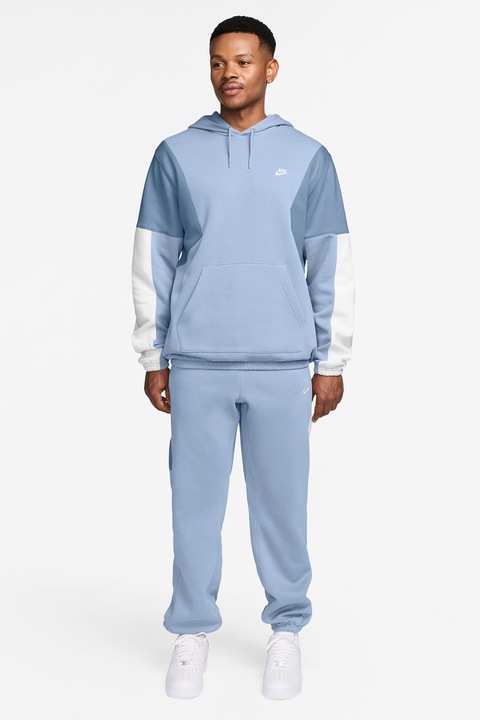 Nike, Trening din material fleece cu model colorblock Club, Alb/Albastru pastel
