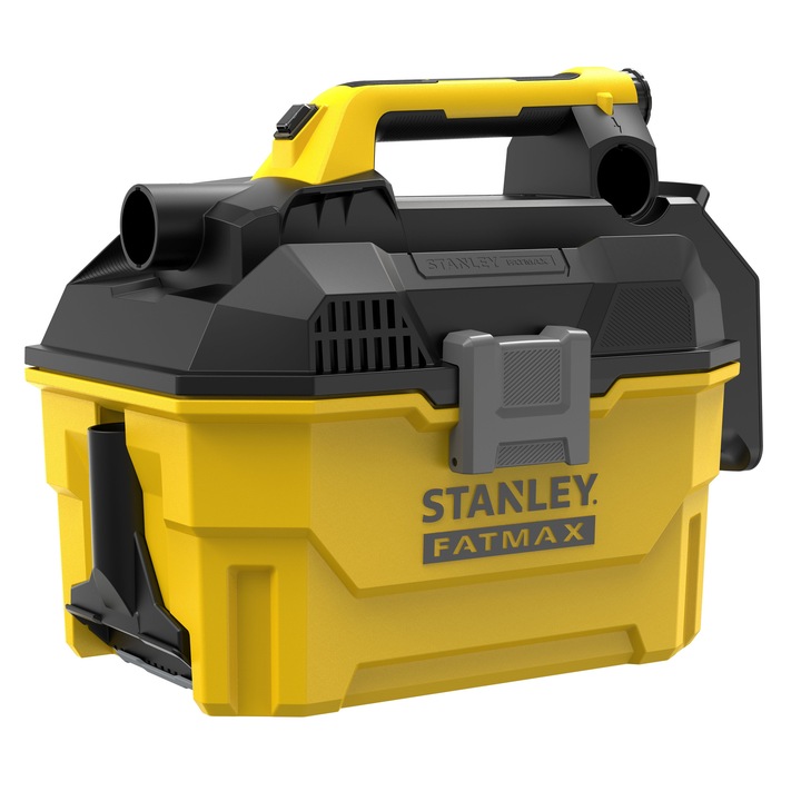 Aspirator umed/uscat portabil pe acumulator Stanley FatMax SFMCV002B, 18V V20, capacitate 7.5 litri, filtru HEPA, furtun lung 2.4 metri, conectare cu multiple scule, nu include incarcator/acumulator