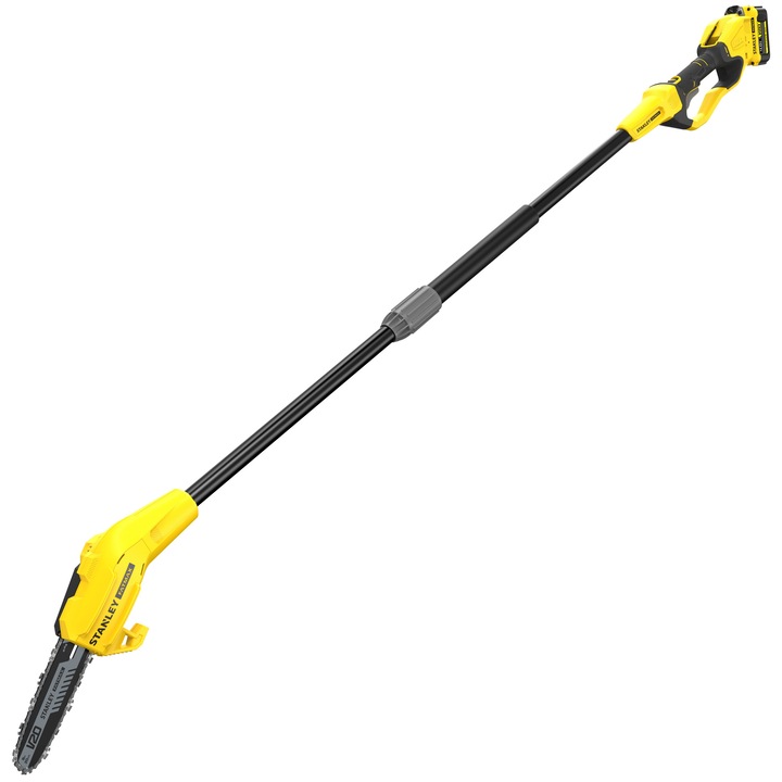 Fierastrau electric telescopic (emondor) cu lant pe acumulator Stanley FatMax SFMCPS620M1, 18V V20, lungime lama 20 cm, viteza lantului 1.9 m/s, maner telescopic 4.5 m, include: acumulator 18V 4.0 Ah + incarcator