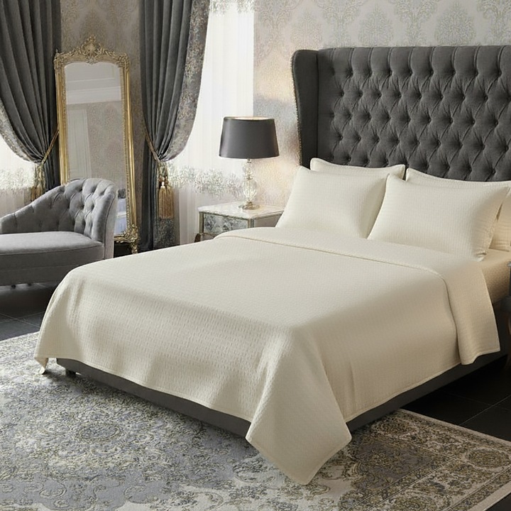 Krepp ágynemű 100% pamut UNI, lepedő 160x240 cm, paplan 140x210 cm, párnahuzat 50x70 cm, KRÉM, Ralex Pucioasa